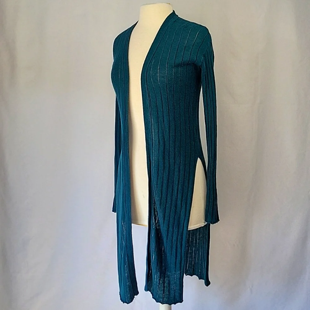 Free People Ribby Rib Open Cardigan Dark Teal Size Small